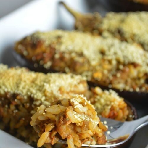 Aubergines farcies au thon et riz