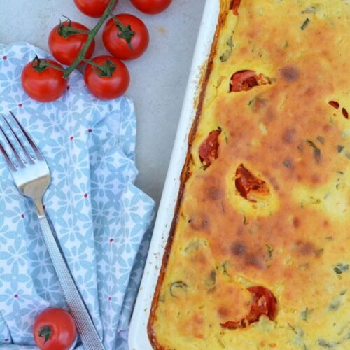 recette facile d'une Quiche sans pâte aux tomates cerises parfumée à l'ail des ours